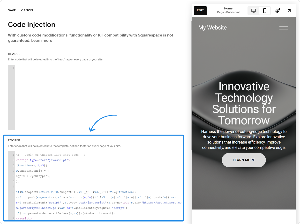 squarespace-method-1 Code injection on Squarespace